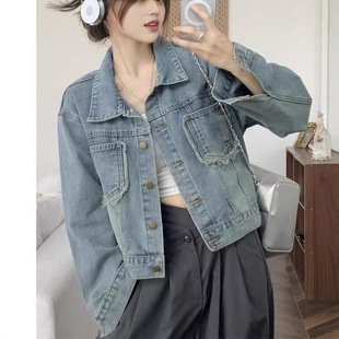 Spring and Autumn New Vintage Loose Denim Short Coat Small Hong Kong Style Short Fashion Jacket Top Women's Short