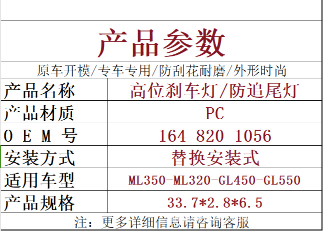 Suitable for Mercedes-Benz W251-R320-R400-R350-R500 High-Mounted Brake Light Cross-Border Wholesale 2518201156