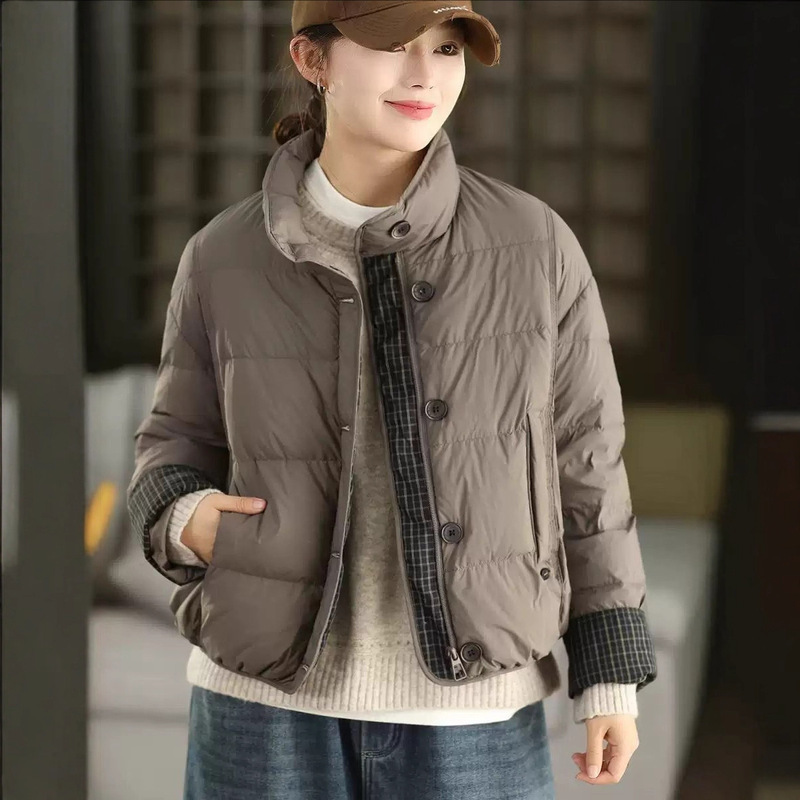 Winter New Retro Thickeneded Splicing Plaid Warm 90 Velvet White Duck down Jacket Winter New Retro Thickeneded Splicing Plaid Warm 90 Velvet White Duck down Jacket