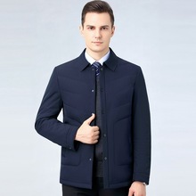 2025冬季桑蚕丝男装棉衣翻领外套菱格中年商务休闲棉服爸爸装棉袄