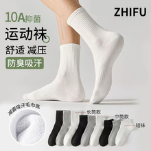 诸暨袜子男士秋冬加厚毛巾底纯棉中筒袜防臭吸汗白色长筒运动袜男
