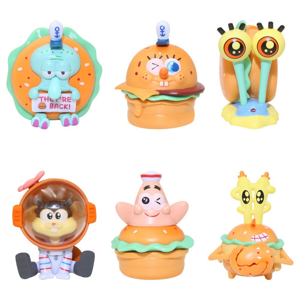 SpongeBob SquarePants Blind Box 6 modelos de la serie de hamburguesas Pai Daxing Octopus Brother Handshaped Fashion Play Car Desktop Regalo