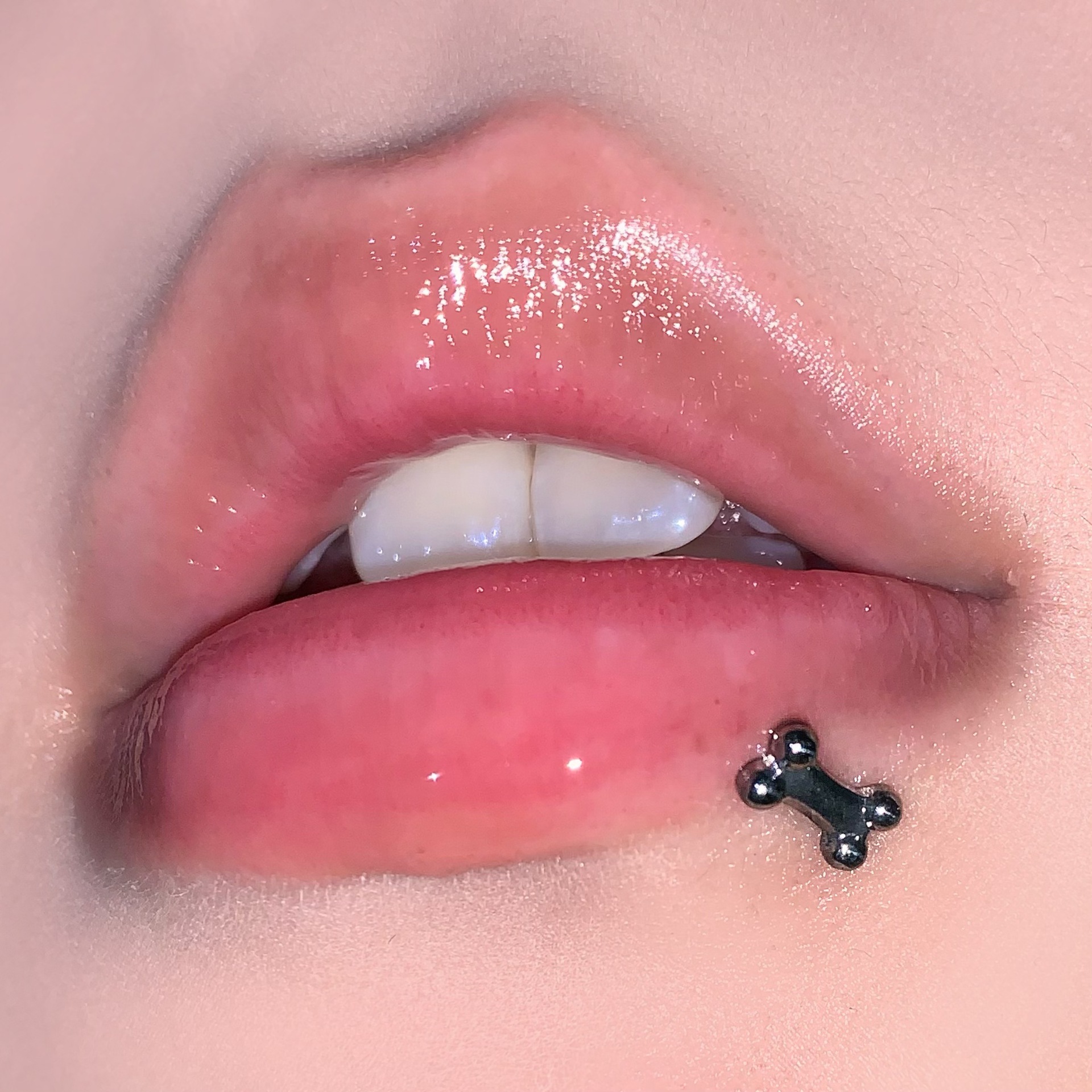 Labret stud lip piercing jewelry styling detail