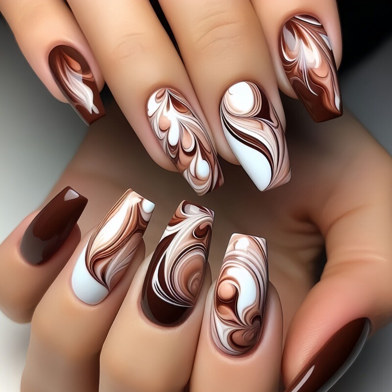 Maillard Coffee Color Matching Wearable Nail Pieces Brown Marble Textures Nail Ballet False Nail TB-27 Maillard Coffee Color Matching Wearable Nail Pieces Brown Marble Textures Nail Ballet False Nail TB-27