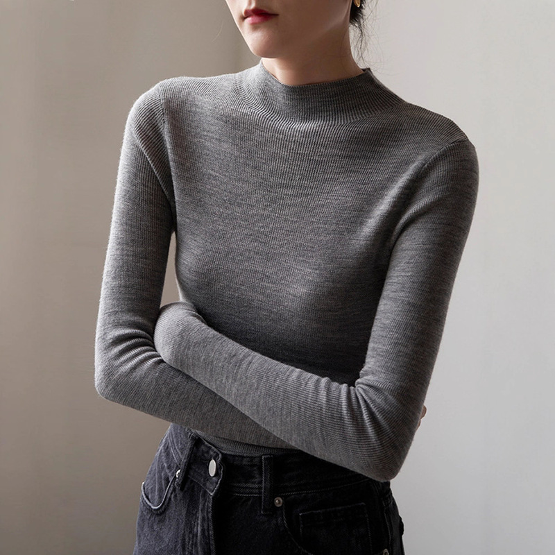 Shallow Streams Autumn and Winter All-Wool Half Turtleneck Worsted Knitwear Women's Slimming Look Bottoming Shirt Top Shallow Streams Autumn and Winter All-Wool Half Turtleneck Worsted Knitwear Women's Slimming Look Bottoming Shirt Top