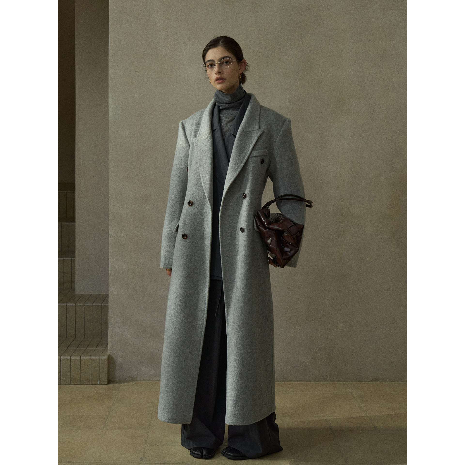 [Colline] Colne Autumn and Winter New Wool Lapel Slim-Fit Waist-Cinching Classic Versatile Double-Sided Woolen Coat for Women C5426