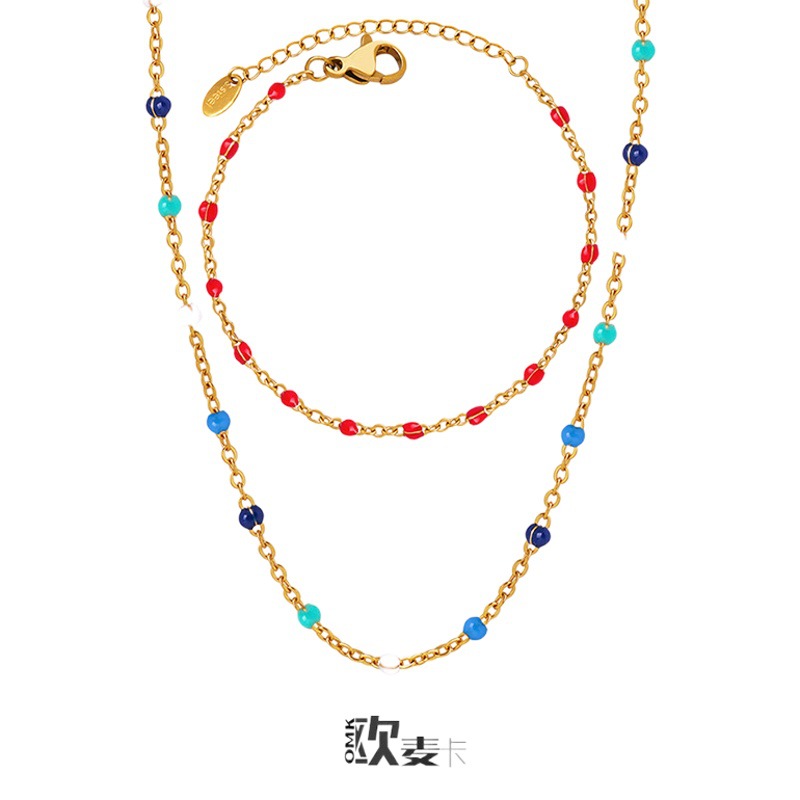 Pulsera de collar de empalme de aceite de gota de esmalte de color dopamina, acero de titanio, hada pequeña, temperamento de nicho, cadena de clavícula, joyería, personalidad femenina