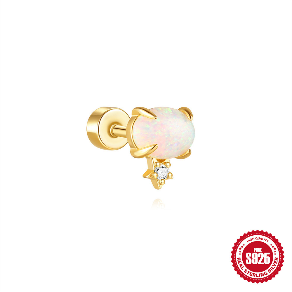 Nuevo estilo s925 plata de ley estilo caliente micro-incrustación circón flor oreja hueso clavo comercio exterior transfronterizo serie Opal arete perforador