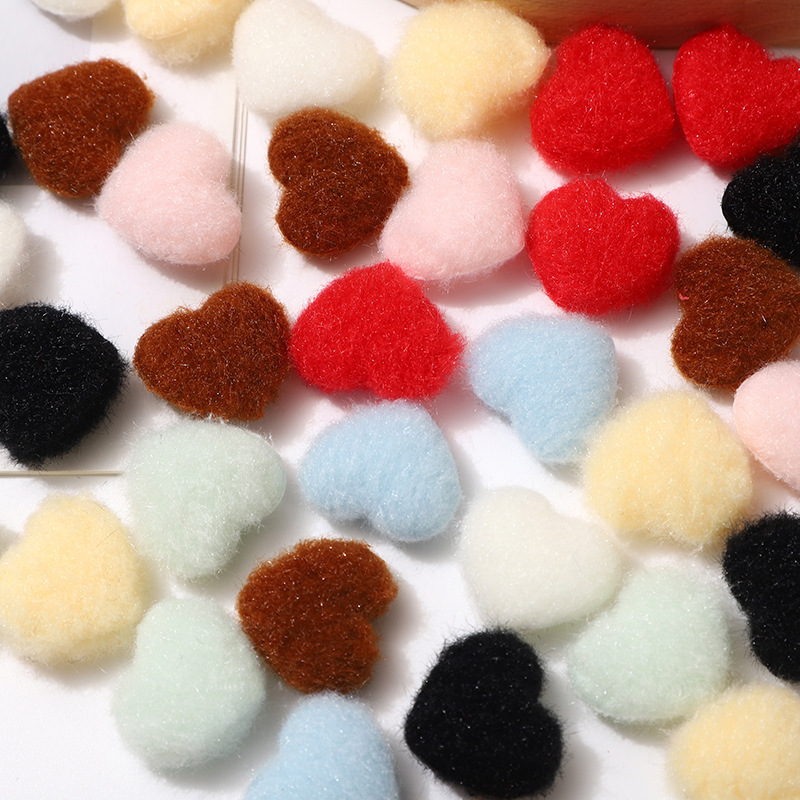 New Autumn and Winter 2.5cm Double-Sided Plush Stereo Heart Kidsren's Headwear Accessories DIY Clothing Bag Accessories Peach Heart