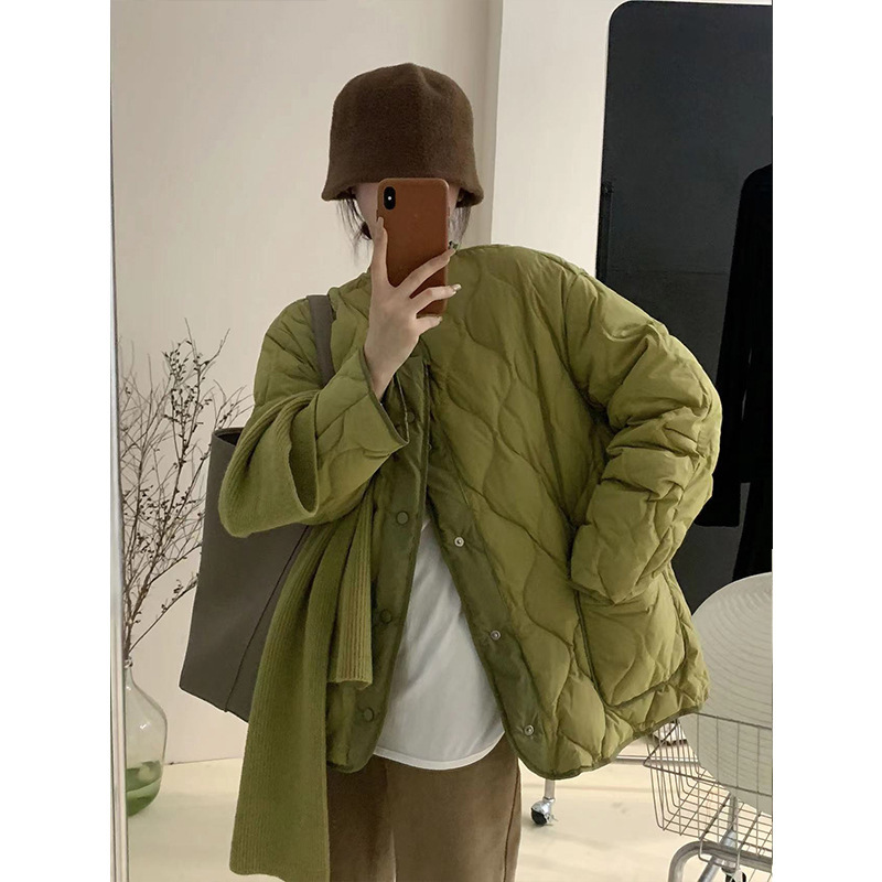 日本外贸出口秋冬民族风拼接圆领厚实白鸭绒羽绒棉服外套