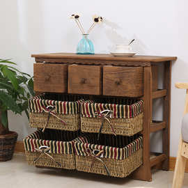 田园风格电视柜现代简约柜子小户型迷你实木客厅柜复古收纳斗柜h^