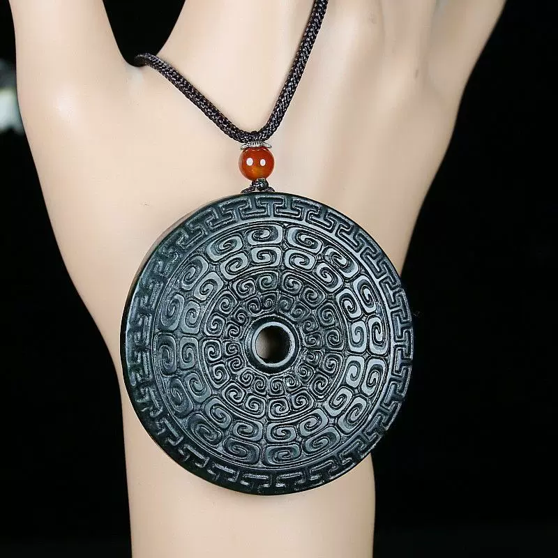 厂家批发天然玉石仿古和氏璧双面吊坠蛇纹石蓝田墨玉平安扣挂件玉