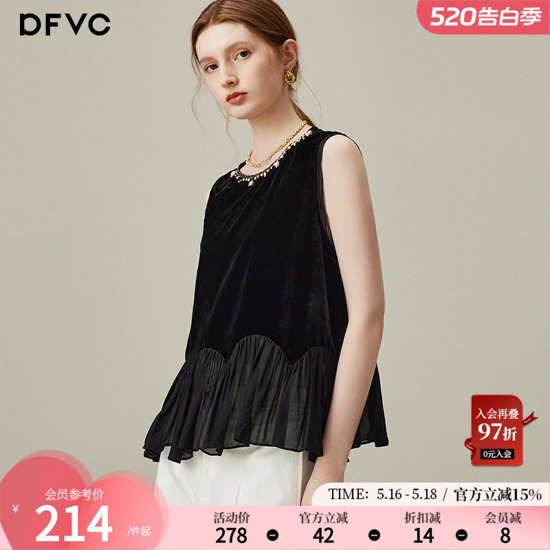 Dfvc Black Fashionable Velvet Sleeveless Shirt for Women 2026 Summer New Style Ruffled Beaded Slimming Thin Vest Dfvc Black Fashionable Velvet Sleeveless Shirt for Women 2026 Summer New Style Ruffled Beaded Slimming Thin Vest