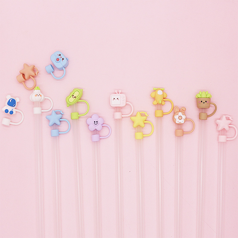 Nuevo producto Transfronterizo Amazon 8-10mm grado de protección ambiental tapa de pajita de PVC cubierta protectora de tubo a prueba de polvo de dibujos animados tridimensional