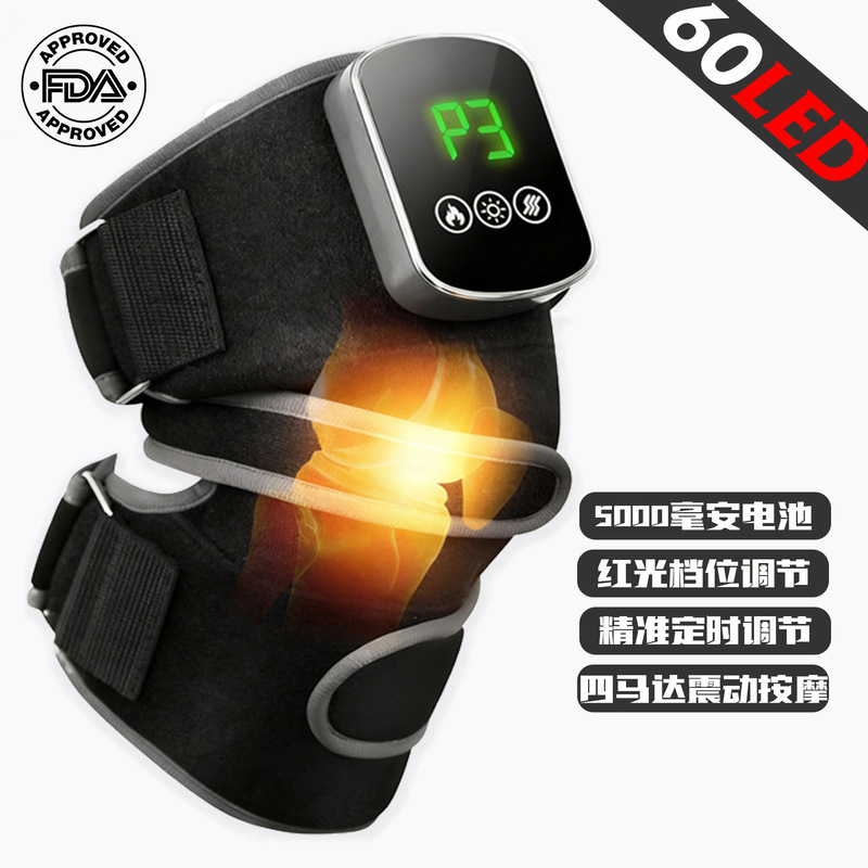 Cross-Border Red Light Therapy Knee Brace, Portable 60-Light Hot Compress Knee Massager with Vibration and Timer for Warmth