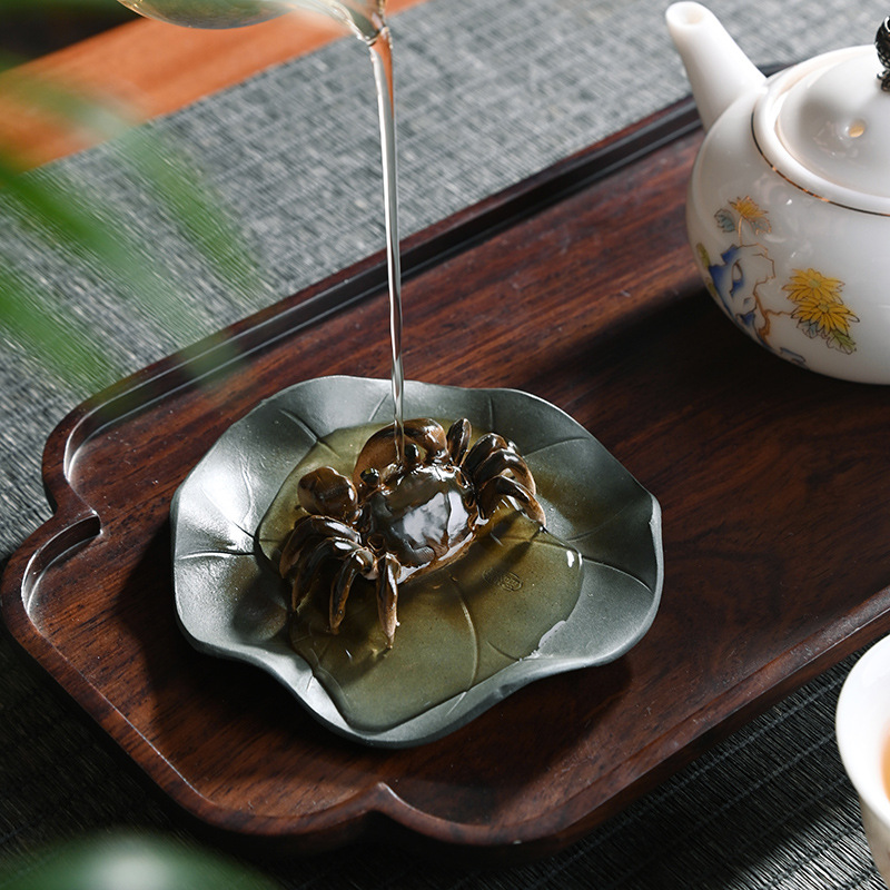 茶宠摆件精品茶玩茶具紫砂莲叶创意变色螃蟹可养茶盘茶台装饰摆件