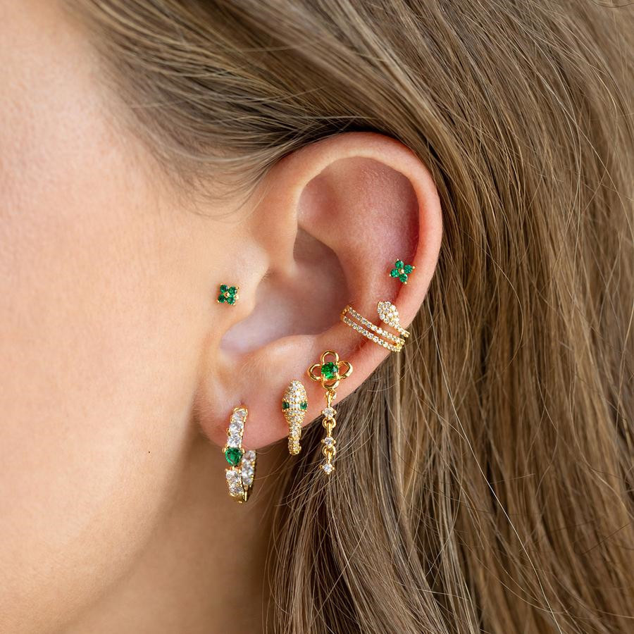 Fashion green zircon heart micro-set female copper earrings wholesale