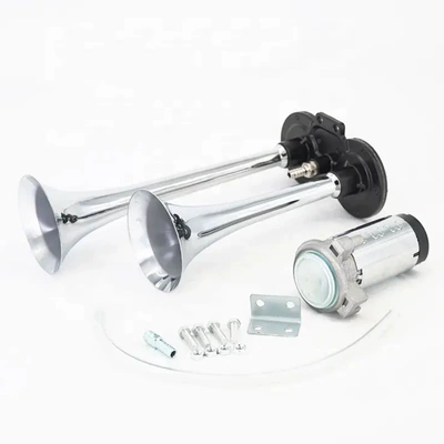 Cross-Border Double-Tube Zinc Alloy Air Car horn/tweeter - double-tube-zinc-alloy-air-horn-24v-chrome-plated-with-white-motor