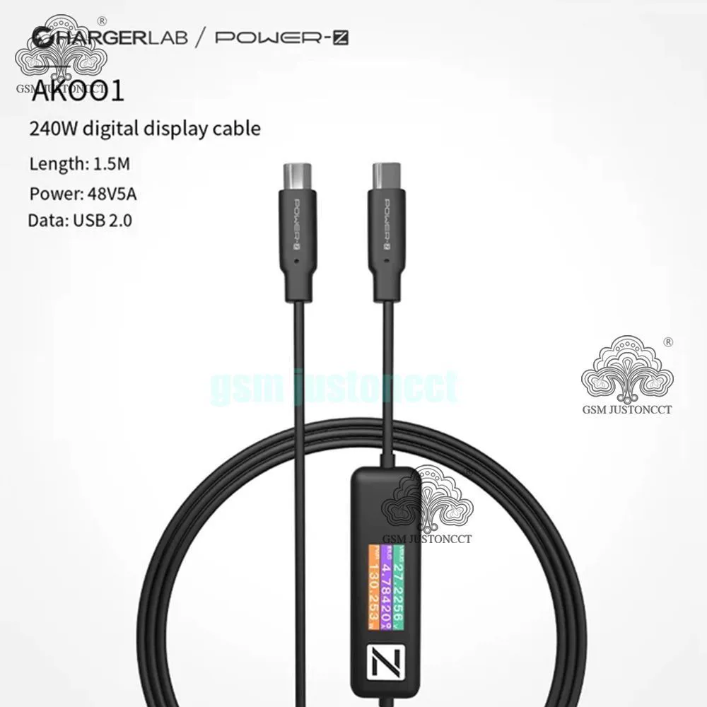 POWER-Z дисплей мощности 48V 5A 240W кабель для передачи данных AK001 экран цифрового дисплея дисплей мощности 1,5 м