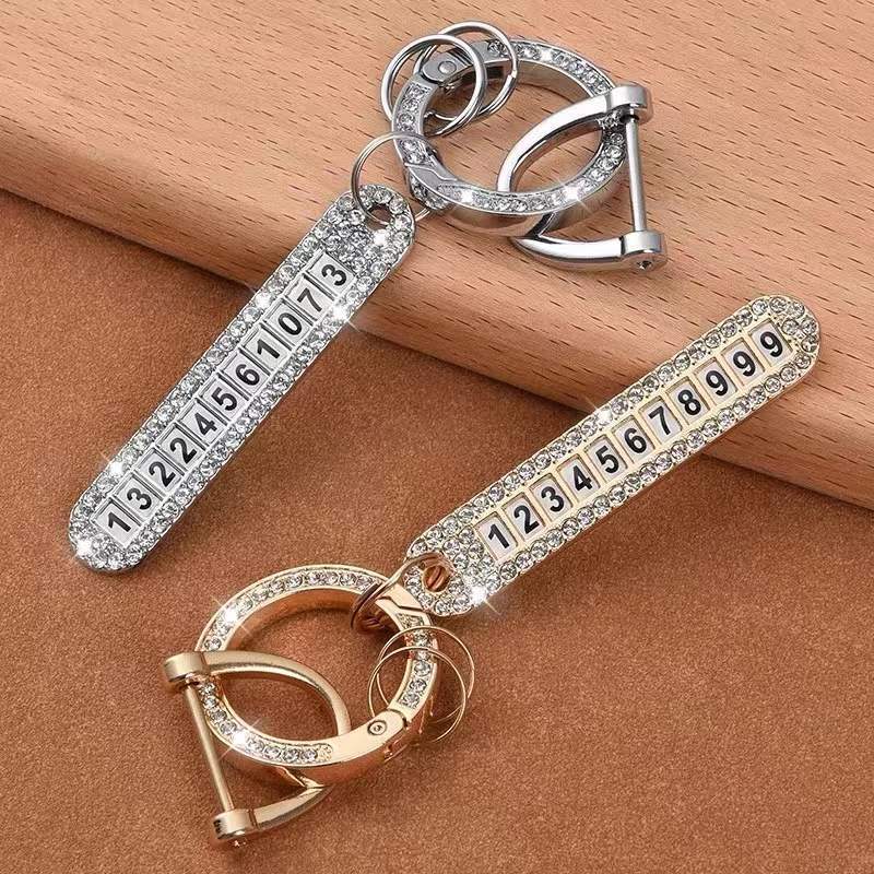 Car Keychain with Diamonds, Car Key Pendant with Anti-Loss Number Plate, Exquisite Keychain Accessory for Men and Women Car Keychain with Diamonds, Car Key Pendant with Anti-Loss Number Plate, Exquisite Keychain Accessory for Men and Women