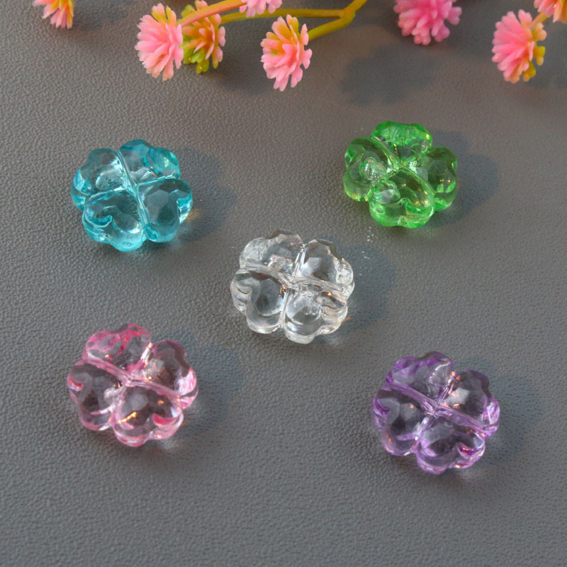 亚克力透明色四叶草直孔散珠饰品手机链风铃配饰挂饰串珠材料配件