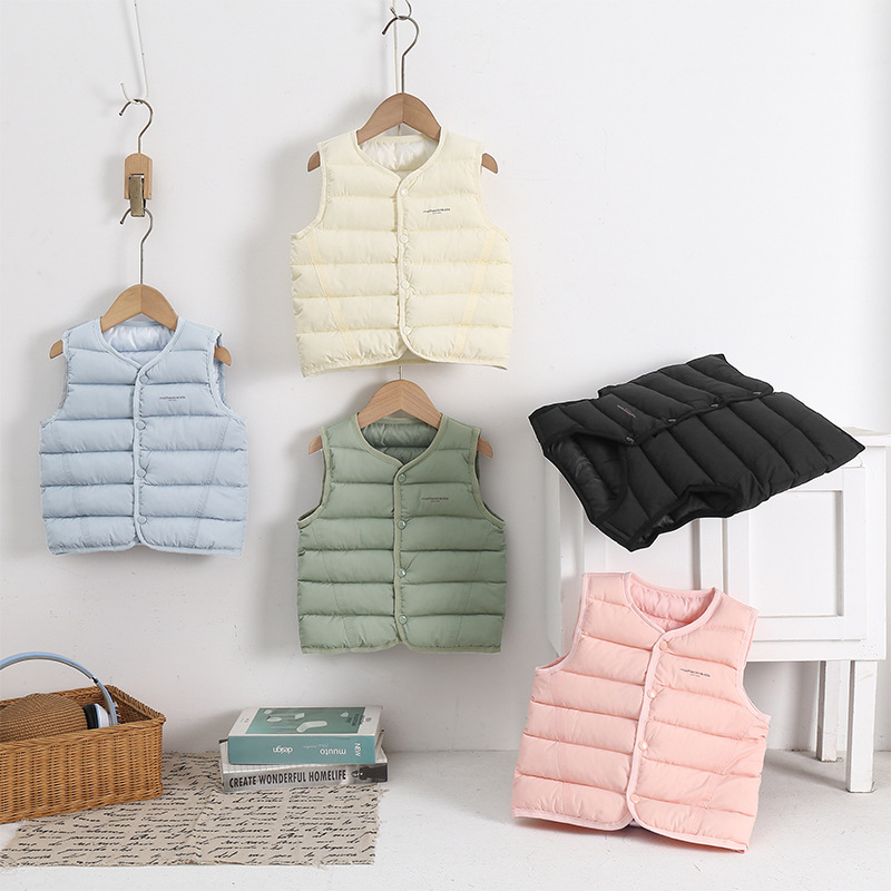 New children's solid color letter print cotton vest, children's clothing, round neck, lightweight zipper vest, foreign trade