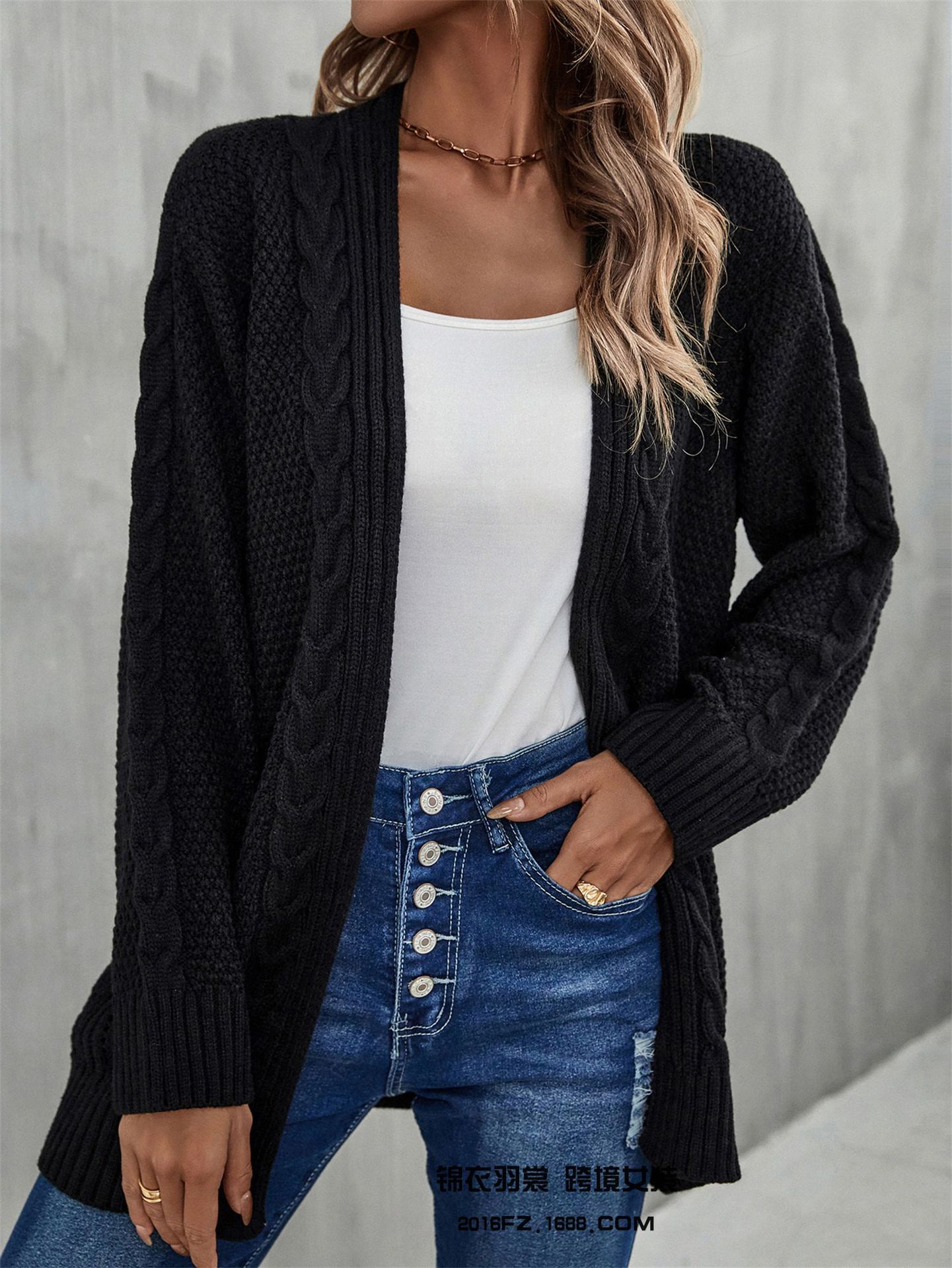 Women's large size women's cardigan irregular knit sweater hollowed out sweater coat_voghion.com