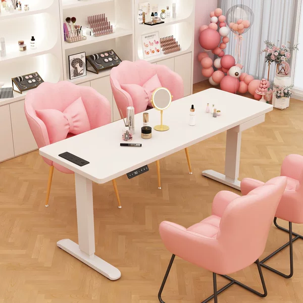 Nail Art Table, Smart Electric Lift Table, Multi-Functional Computer Desk, Office Desk with Lamp Holder, Popular Manicure Table, Makeup Table