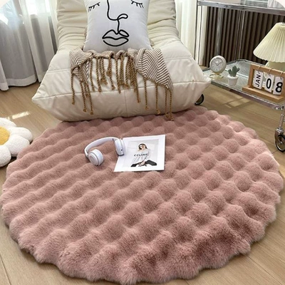 Coffee Table Rug, Dressing Room – Car Carpet - pink-thick-bubble-velvet-diameter-50cm