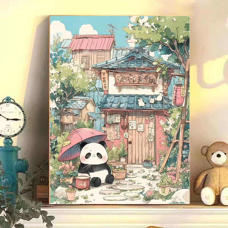 DIY pintura al óleo digital encantadora ilustración de animales pequeños rellenos a mano curar pintura decorativa colgar pintura mural