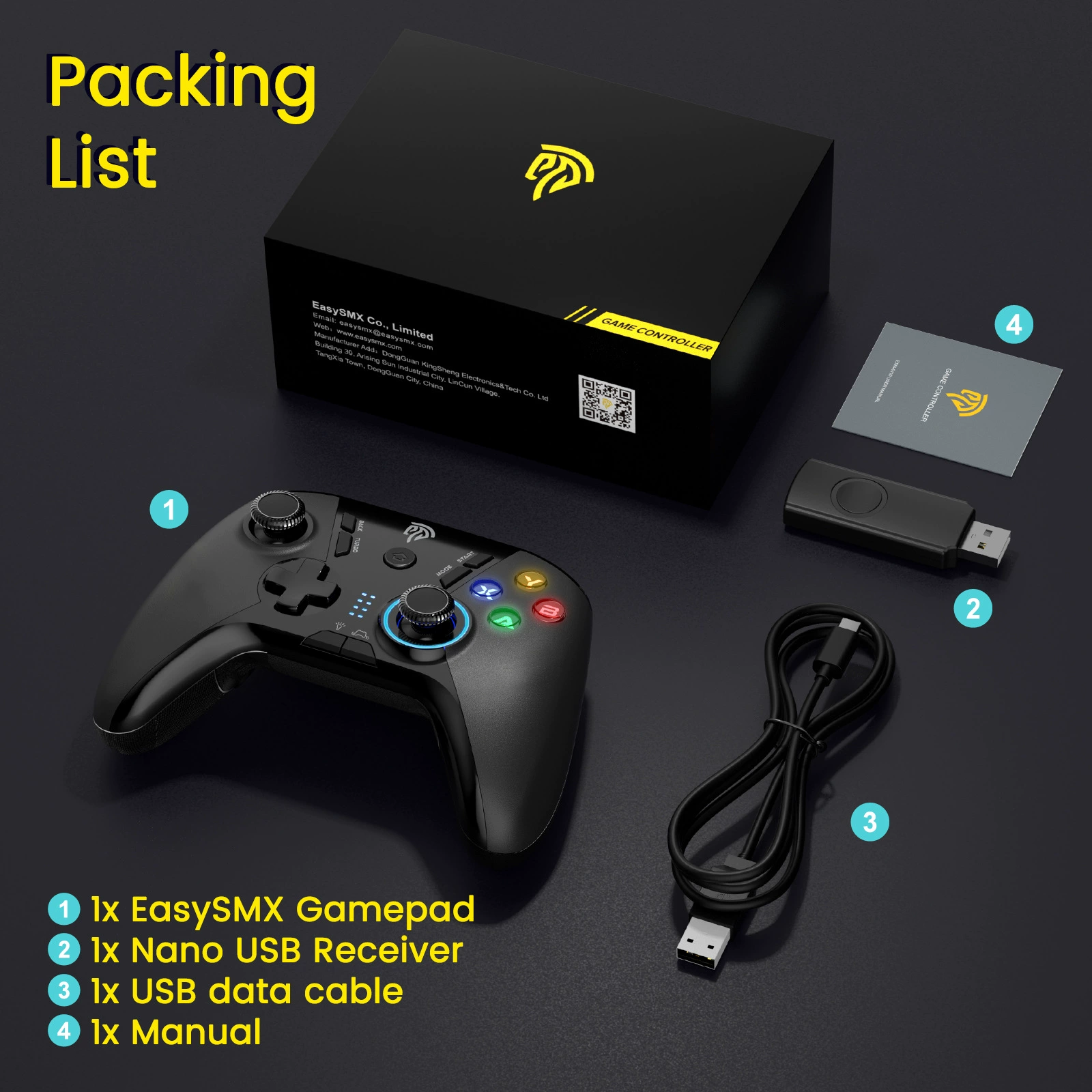 Беспроводная игровая ручка Easysmx9110 2.4G с двойной вибрацией/турбо/программируемой/5 светодиодами