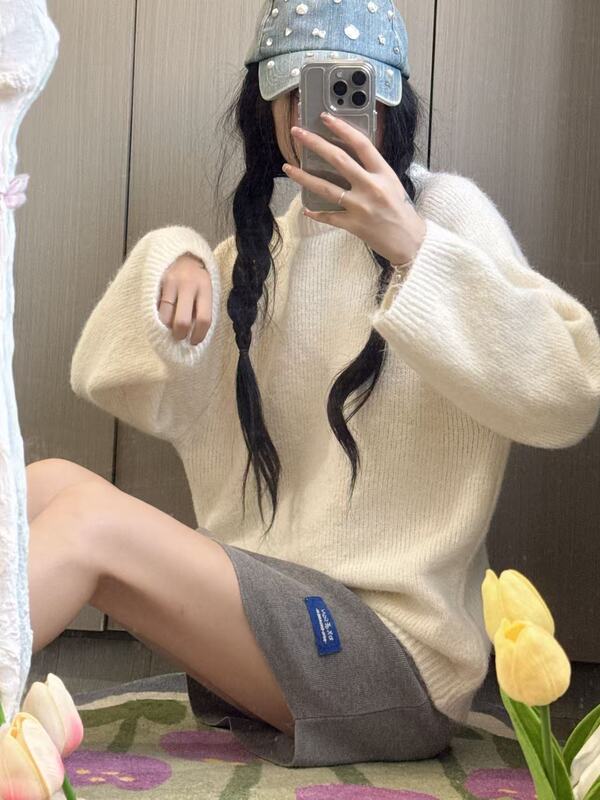YS秋冬韩系高级感小女人气质设计感露背针织衫波点丝巾软糯毛衣女|undefined