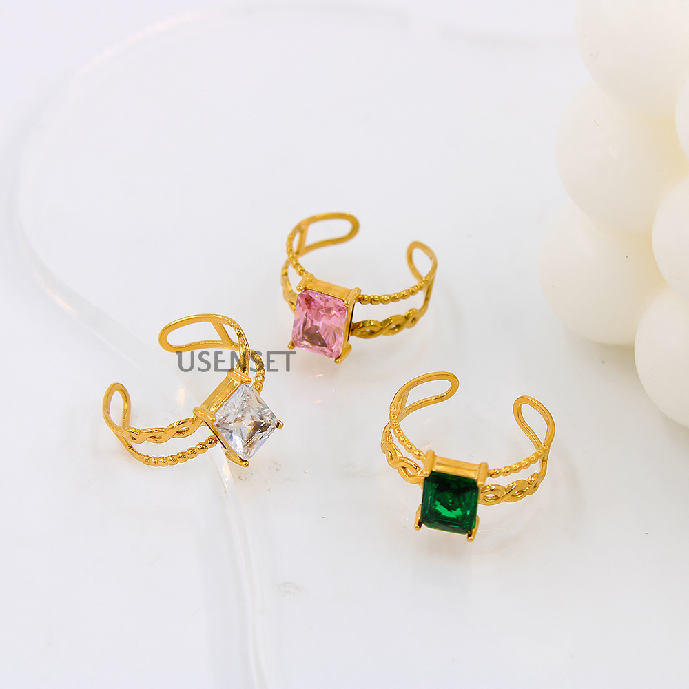 Fashion Geometric Stainless Steel Plating Zircon Rings 1 Piece