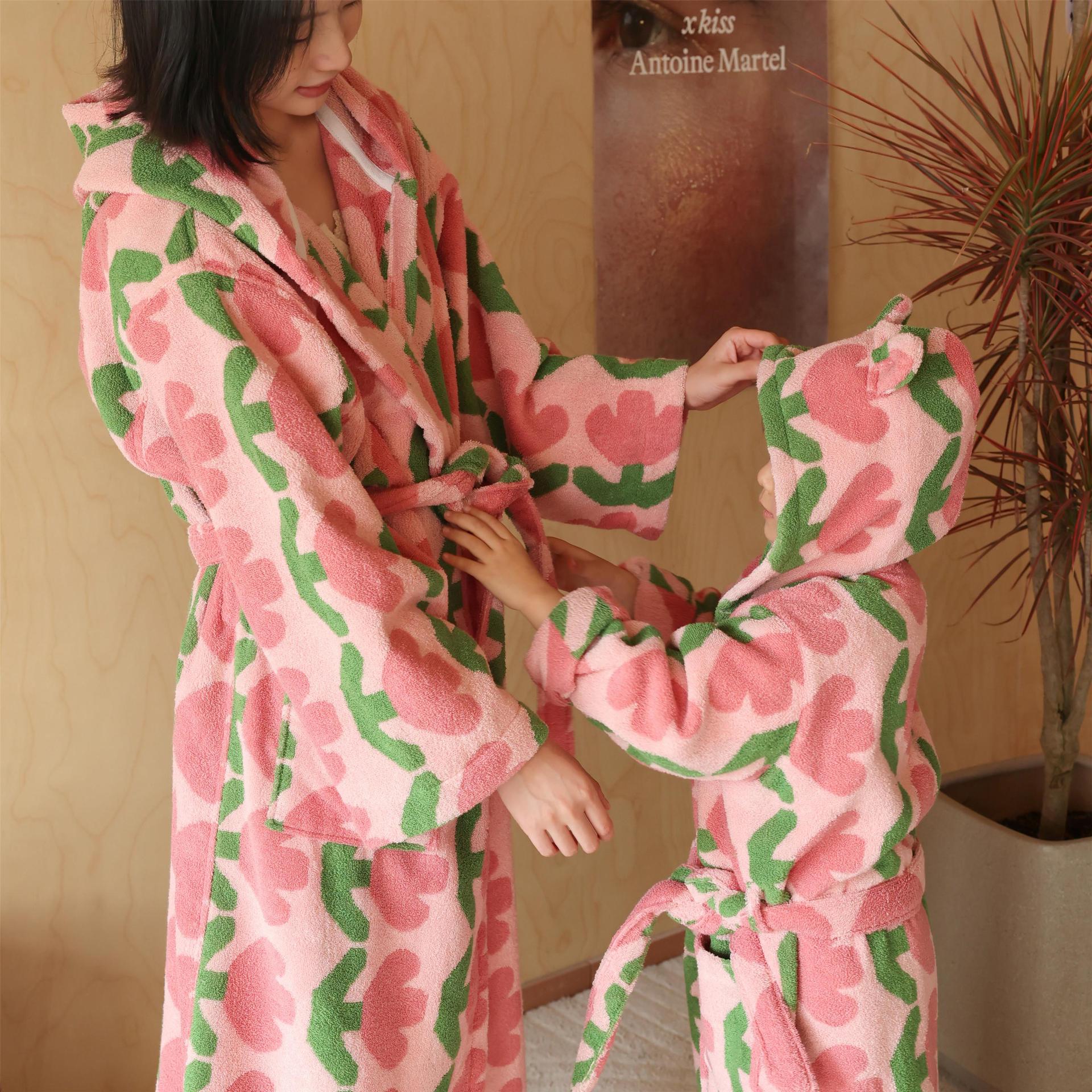 면 어린이 목욕 가운 면화 복고풍 부모-자식 수건 목욕 가운 욕실 따뜻한 해변 스파 가운