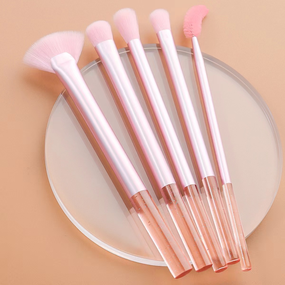 5 mini cepillo de maquillaje mango de cristal caja de almacenamiento a prueba de polvo cepillo de sombra de nariz cepillo de ojos conjunto completo cepillo de sombra de ojos transfronterizos