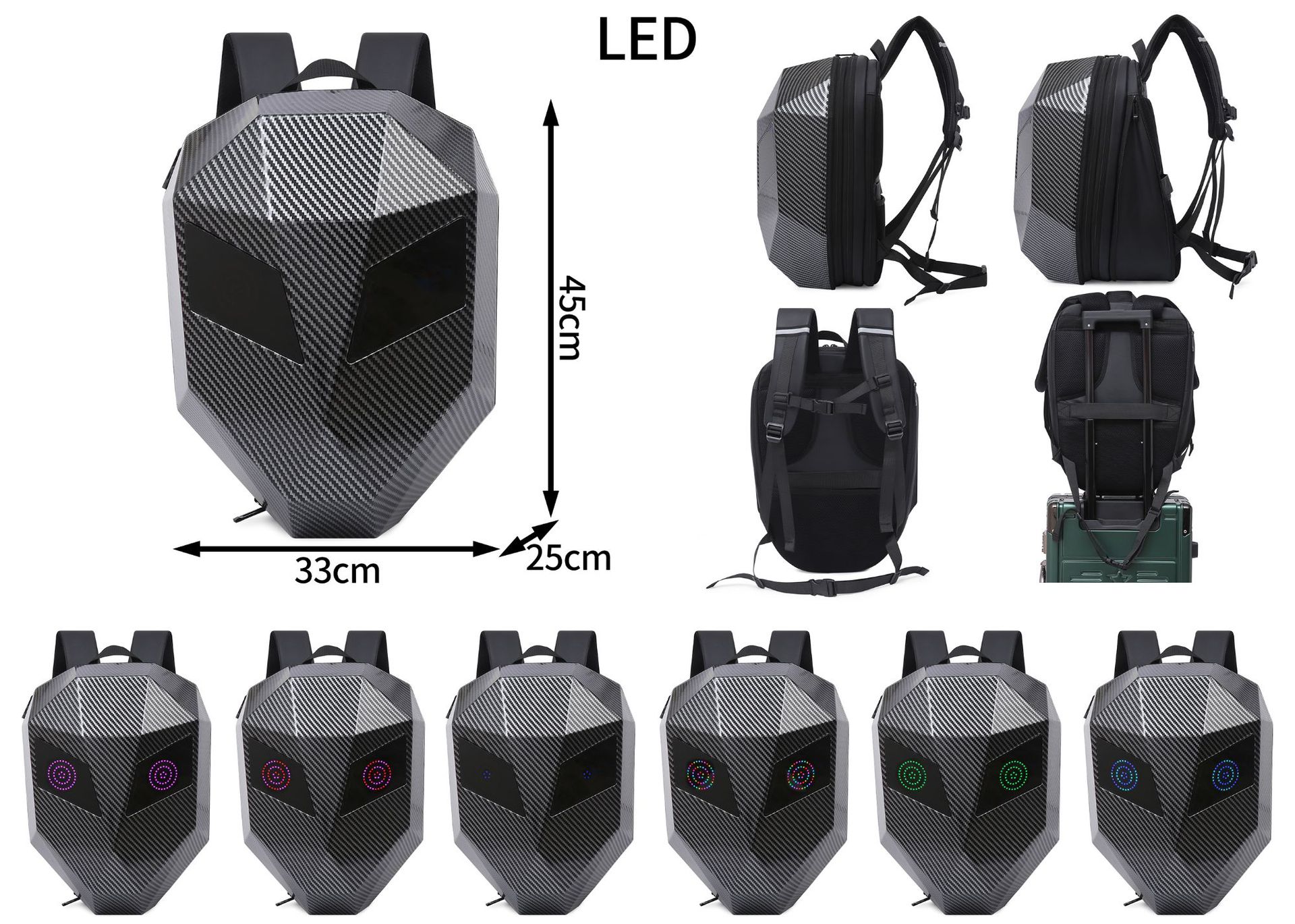 Transfronterizo Iron Man Mochila LED anti-salpicaduras Mochila de ciclismo de motocicleta para hombre Mochila de ciclismo de motocicleta para hombre Bolsa de casco completo