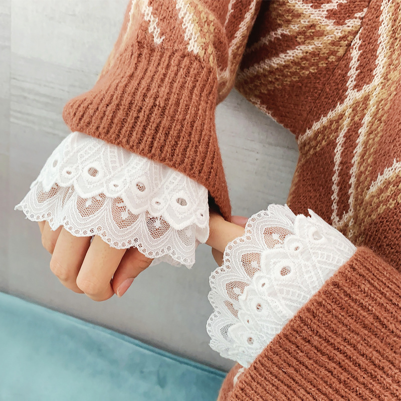 Cheating Tool Lace Fake Sleeves, Lazy Double-Layer Cotton Fake Sleeves, Pleated Hollow Crochet Fake Cuffs Accessories