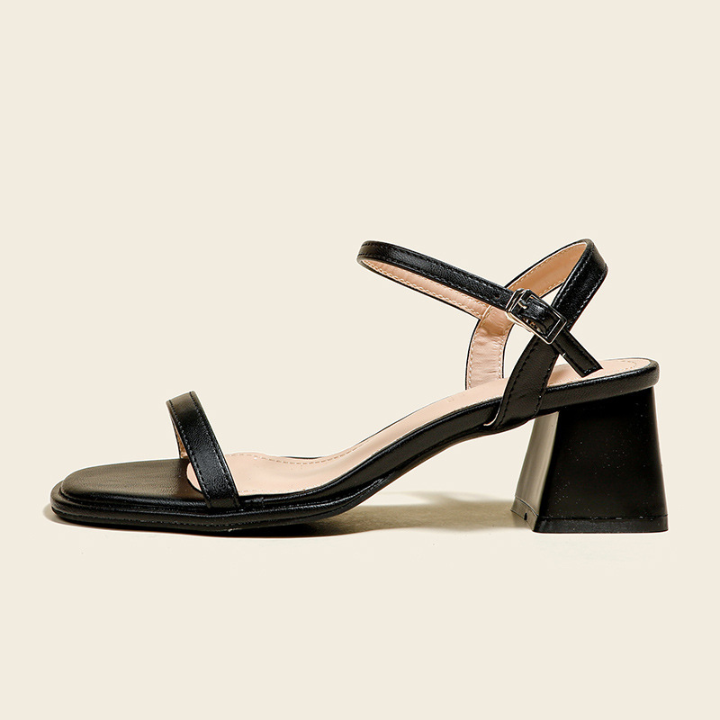 One-Line Open-Toe Fairy Style Internet Celebrity Summer Hollow Sandals Soft Sole Thick Sole Thick Heel Simple and Comfortable Sandals for Women