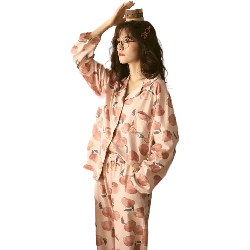 Conjunto de Ropa para el Hogar de Primavera y Otoño 2025 para Mujer, Pijama de Manga Larga con Estampado de Dibujos Animados y Pantalones Largos, Conjunto de Dos Piezas image 1
