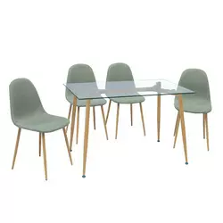 定制家用餐桌椅组合简约透明玻璃桌配软包椅外贸现代餐厅成套桌椅