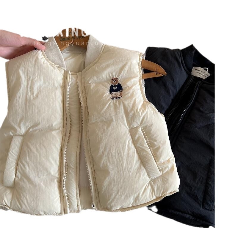 Ropa de algodón para niños, nueva colección de invierno 2025 para niños y niñas, chaleco de algodón con oso bordado, chaqueta estilo japonés para bebés, a la moda