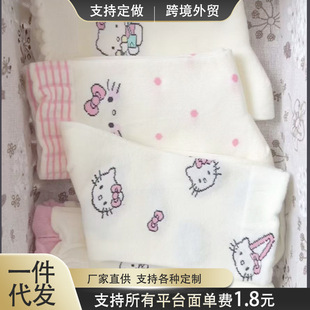 Socks Women's Summer Cute Cartoon Kitty Cat Mid-tube Socks Japanese Style Sweet Bow Polka Dot Lace Pile Socks