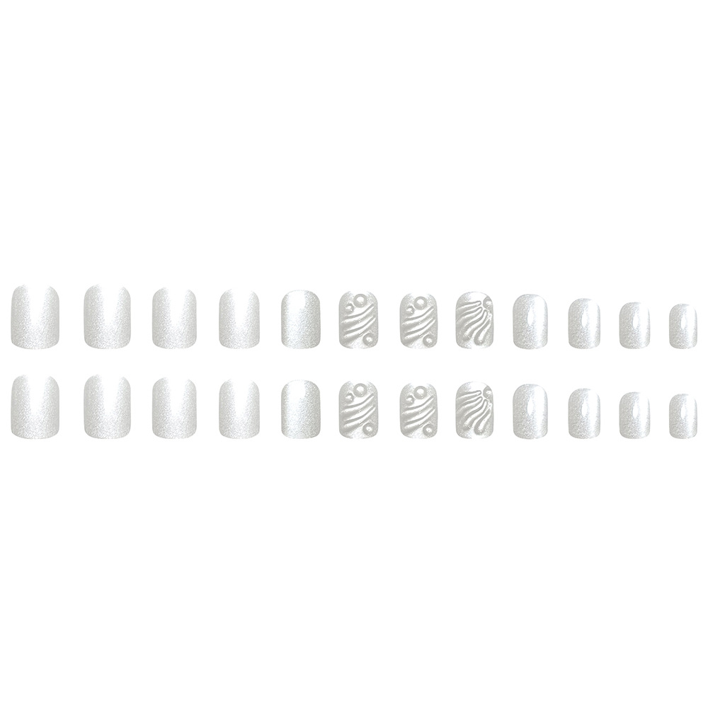 3D ondulado cristal lunar ojo de gato usar uñas Y2K transfronterizas corto blanco 24 piezas de uñas falsas suministro directo