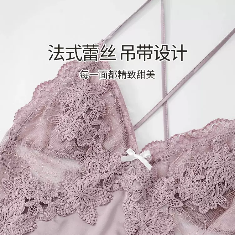 西诗定制纯欲风睡衣性感睡裙女款2025新款夏冰丝高级感带胸垫吊带