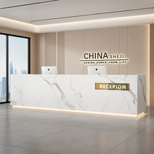 公司前台桌接待台酒店大堂烤漆吧台房地产大理石纹柜台收银台
