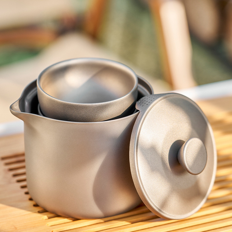 チタン職人純チタン旅行茶器セット屋外キャンプ快客杯高級二重泡茶器携帯チタン茶器|undefined