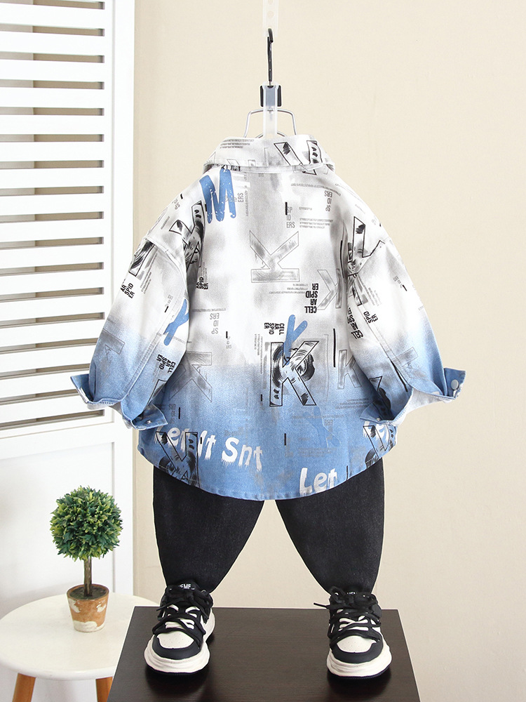 5896 Chaqueta de primavera y otoño para niños Camisa de manga larga de estilo occidental de otoño para niños 2024 nueva ropa de otoño para hombres guapos de moda