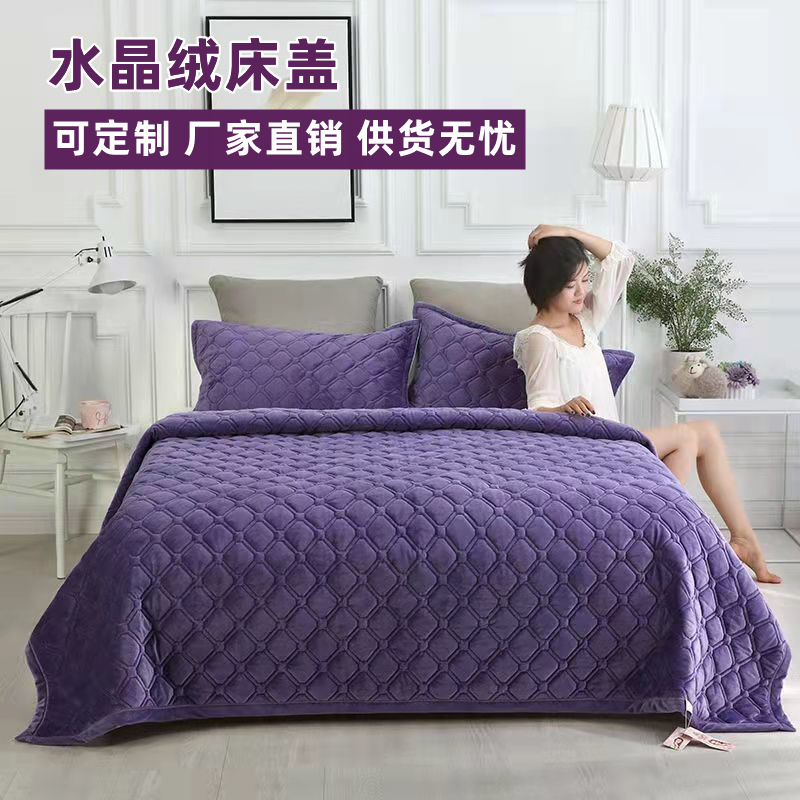 En stock Cubierta de cama de terciopelo de cristal de tres piezas conjunto de cuatro estaciones universal acolchado hoja de cama tatami leche cubierta de cama de terciopelo al por mayor