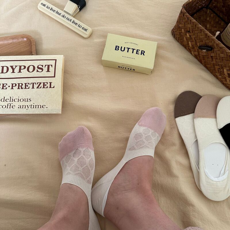 Nanye spring/summer nayean mesh contrast color diamond dark pattern boneless invisible socks low-top ji Shu cotton boat Socks for women Nanye spring/summer nayean mesh contrast color diamond dark pattern boneless invisible socks low-top ji Shu cotton boat Socks for women