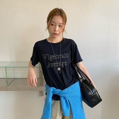 苏奈 韩系字母个性刺绣短袖T恤25秋女上衣半袖衫百搭tableblue